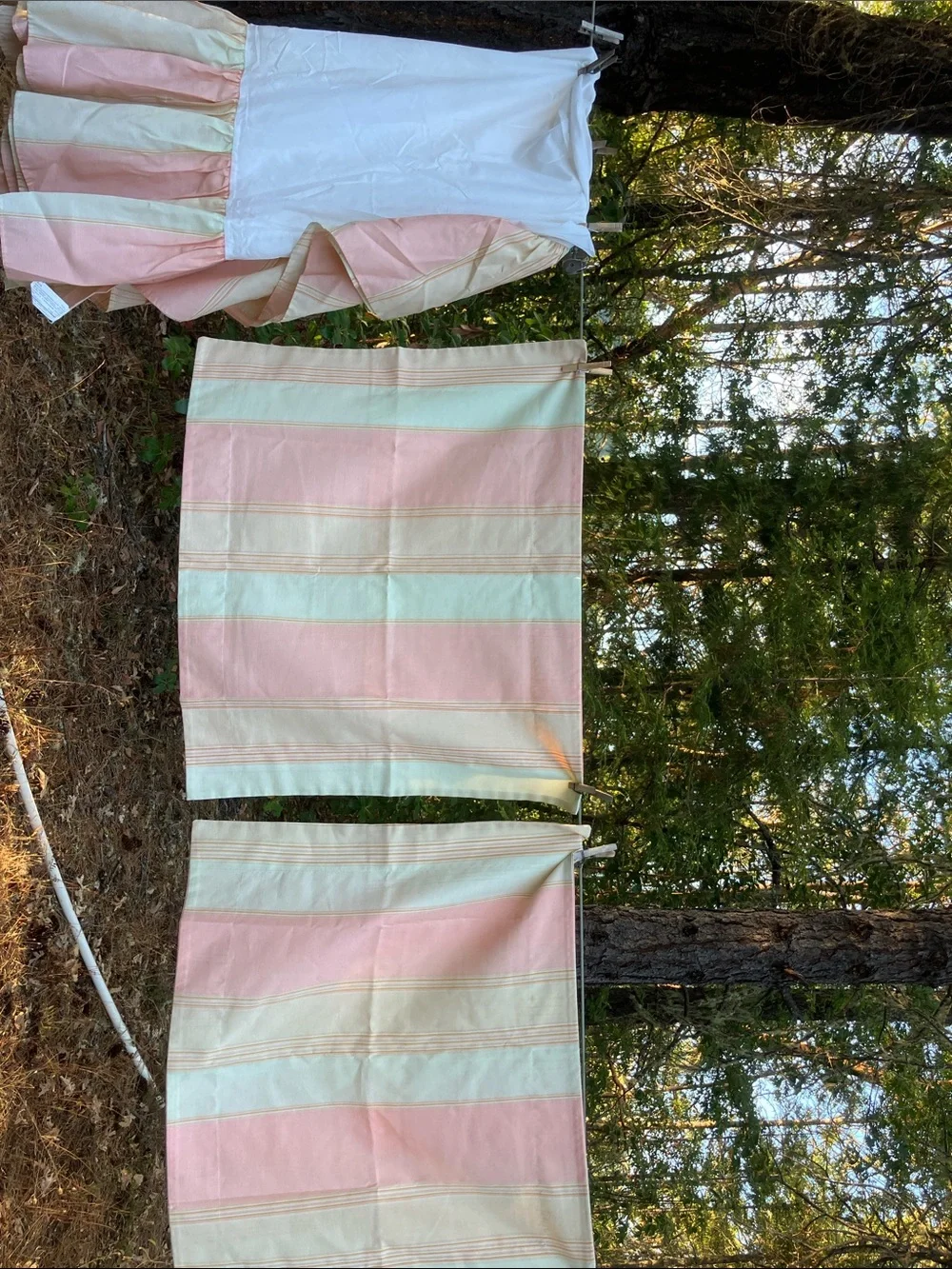Pastel striped Full bed skirt and two pillow sham covers set made in USA